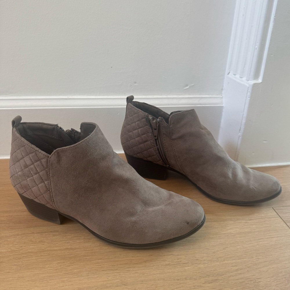 Style & Co. Quilted Suede Taupe Ankle Booties